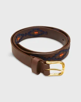 1 1/8" Polo Belt in Navy/Persimmon Medium Brown Leather