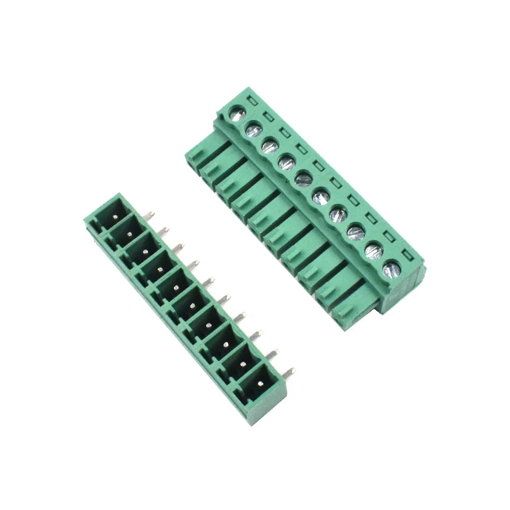 10 Pin Male and Female Pluggable Terminal Connector Right Angle Pitch 3.81mm