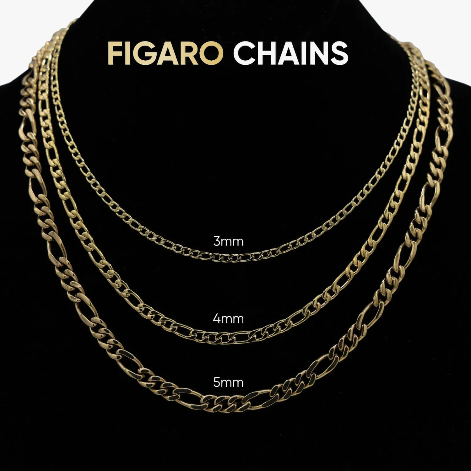 10k Solid Gold Figaro Link Necklace (3mm)