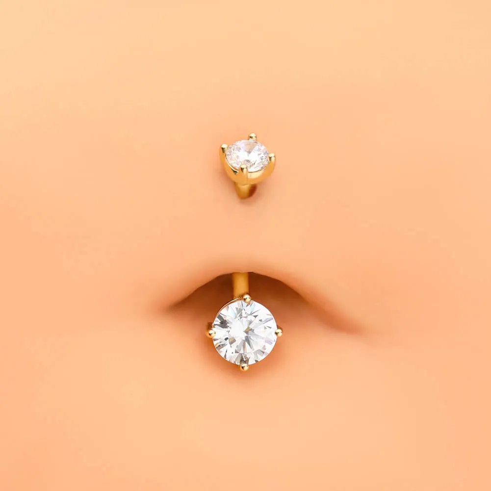 14K Solid Gold Internally Threaded 14G Clear CZ Belly Button Ring