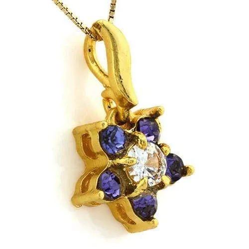 18K Yellow Gold-Plated Flower Shape Purple Color Stone German Silver Pendant Cha