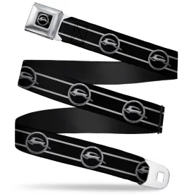 1962 Chevrolet Impala Deer Emblem Full Color Black Silver Seatbelt Belt - 1962 Chevrolet Impala Deer Emblem/Stripe Black/Silver Webbing