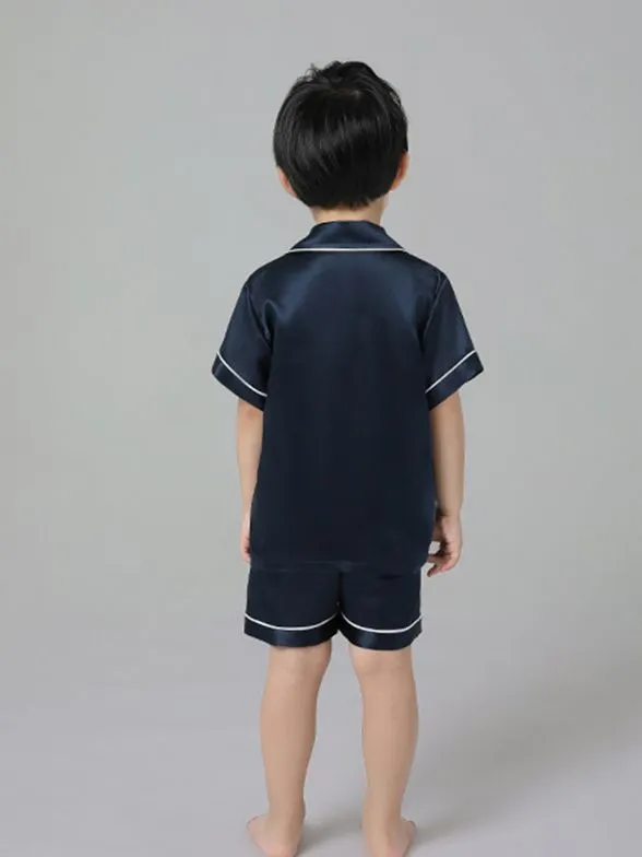 22 Momme Kids Short Silk Pajama Set For Boys And Girls