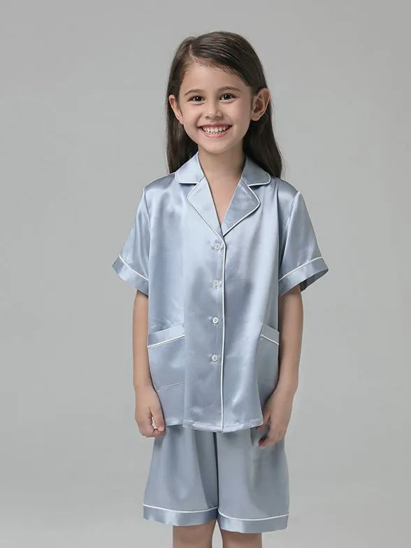 22 Momme Kids Short Silk Pajama Set For Boys And Girls