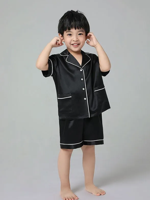 22 Momme Kids Short Silk Pajama Set For Boys And Girls