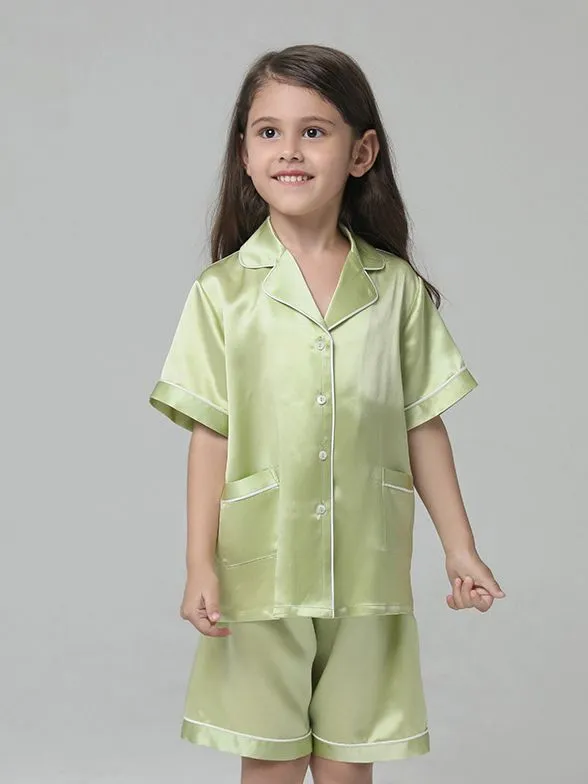 22 Momme Kids Short Silk Pajama Set For Boys And Girls