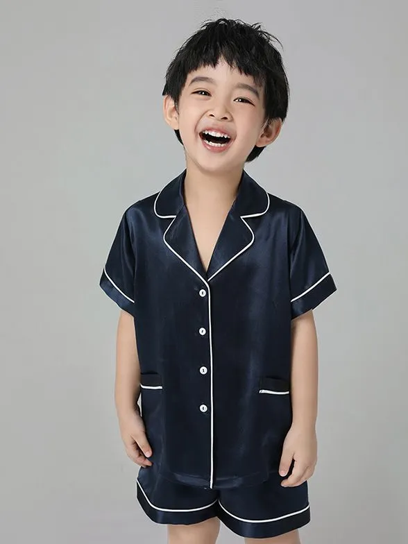 22 Momme Kids Short Silk Pajama Set For Boys And Girls