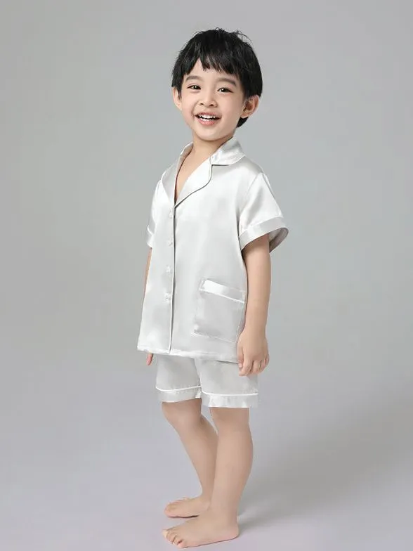 22 Momme Kids Short Silk Pajama Set For Boys And Girls