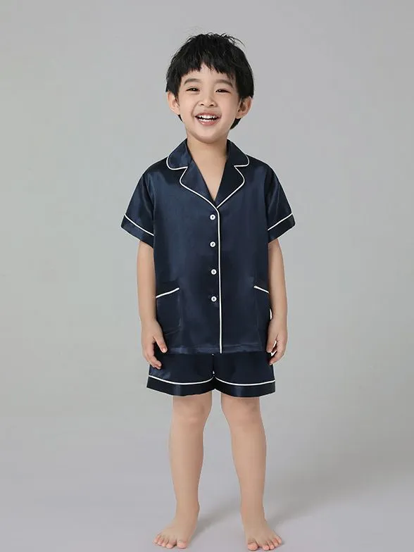 22 Momme Kids Short Silk Pajama Set For Boys And Girls