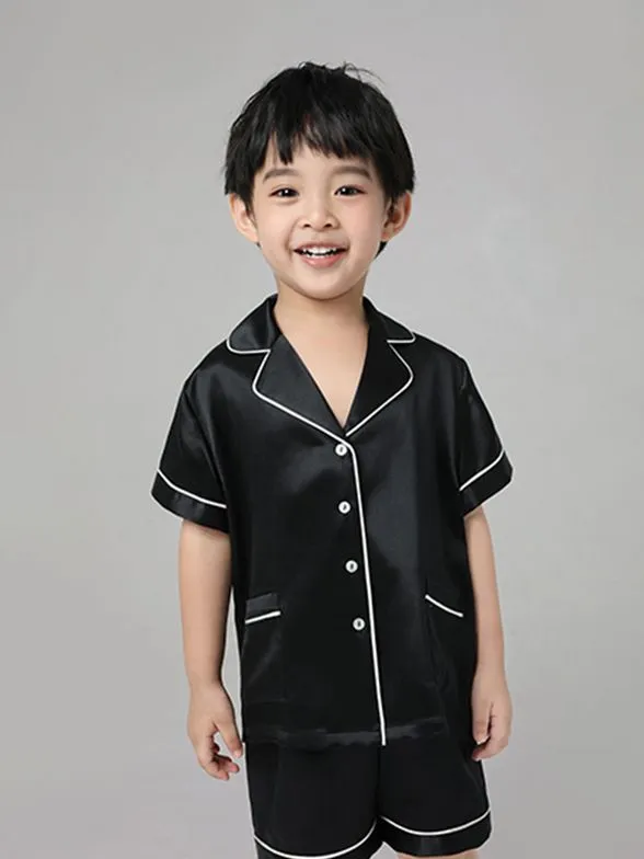 22 Momme Kids Short Silk Pajama Set For Boys And Girls