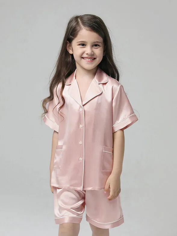 22 Momme Kids Short Silk Pajama Set For Boys And Girls