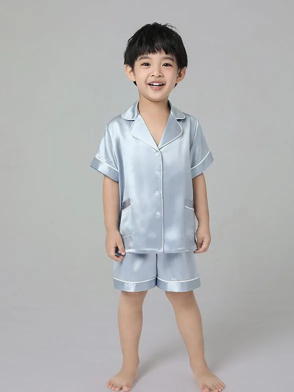 22 Momme Kids Short Silk Pajama Set For Boys And Girls