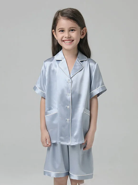 22 Momme Kids Short Silk Pajama Set For Boys And Girls