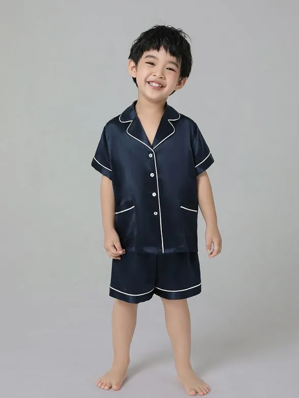 22 Momme Kids Short Silk Pajama Set For Boys And Girls