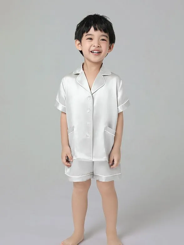 22 Momme Kids Short Silk Pajama Set For Boys And Girls