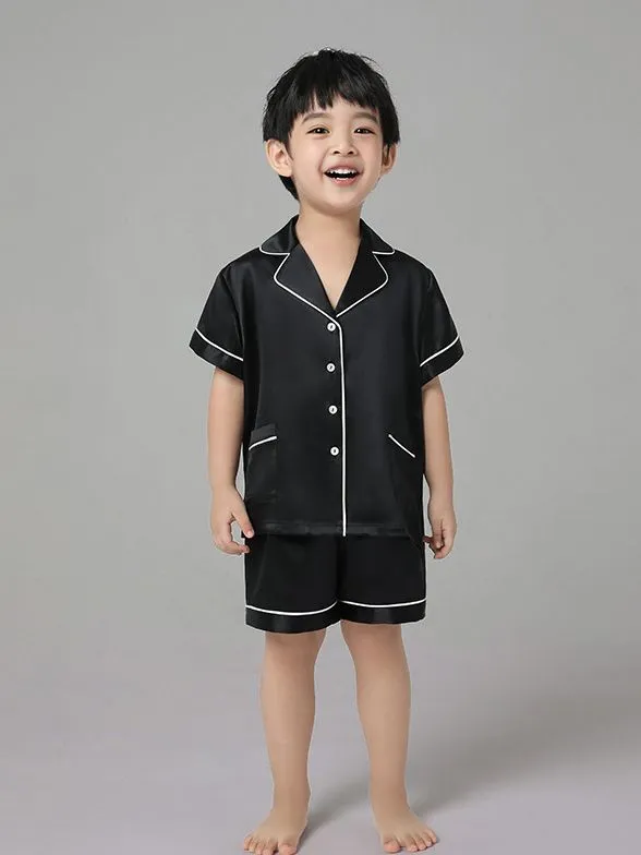 22 Momme Kids Short Silk Pajama Set For Boys And Girls