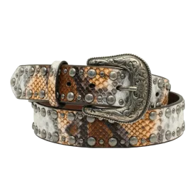 Angel Ranch by 3D Ladies Python Print & Studs Leather Belt D140000902