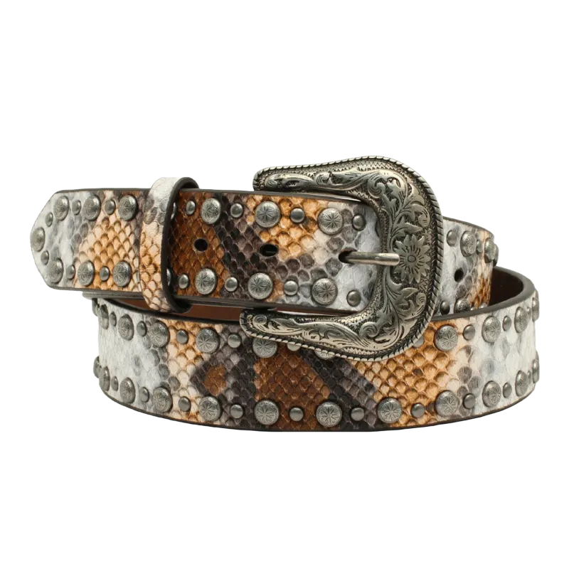 Angel Ranch by 3D Ladies Python Print & Studs Leather Belt D140000902