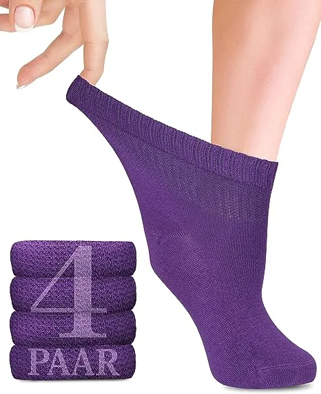 Ankle-High Bamboo Diabetic Socks for Women - Perfect for Business, Leisure, Maternity, and Seniors - Pack of 4 Pairs