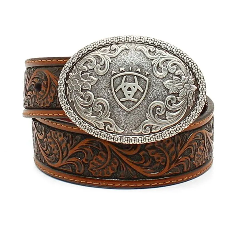 Ariat Boy's Embossed Floral Scroll Brown Belt