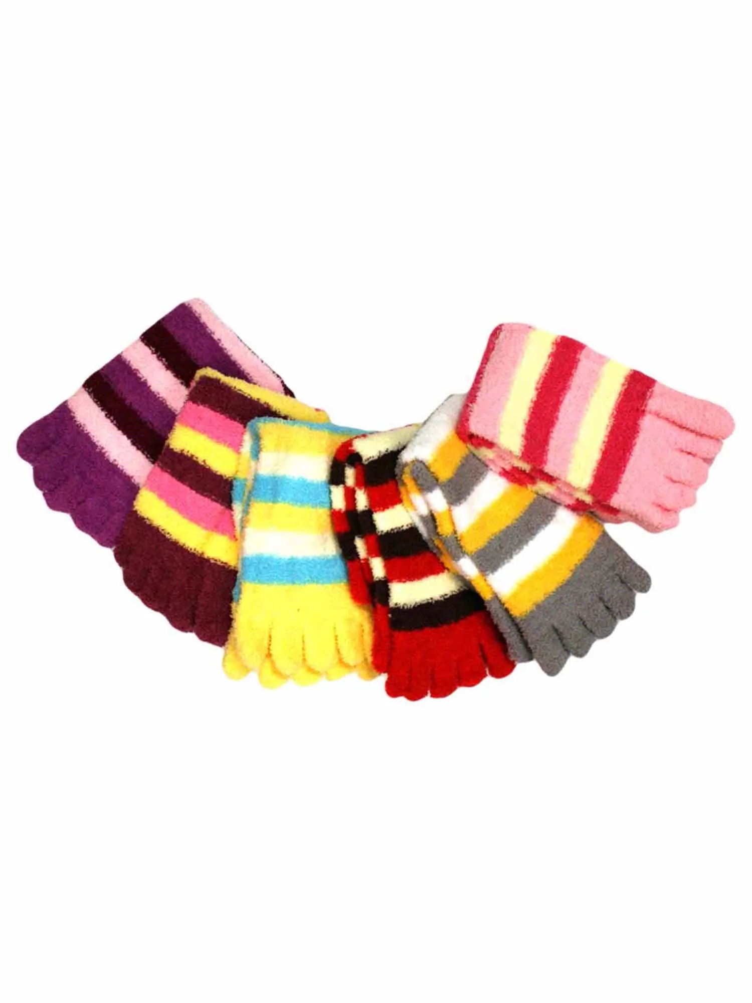 Assorted Multicolor Striped Fuzzy Toe Socks 6 Pack