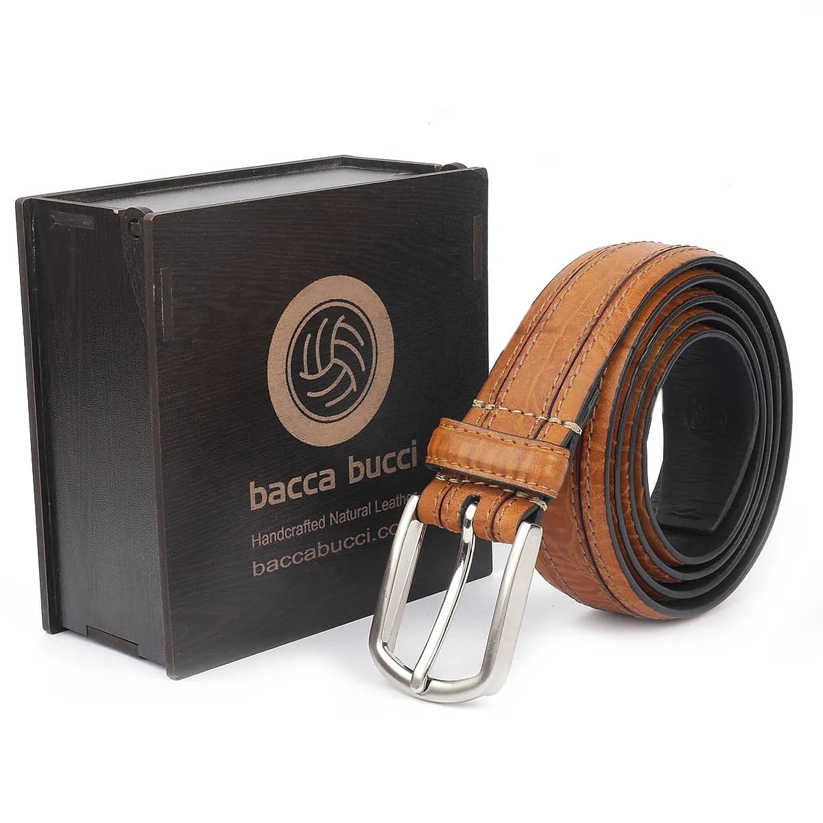 Bacca Bucci Men's Smooth Grain Leather with Croco Embossed Belt