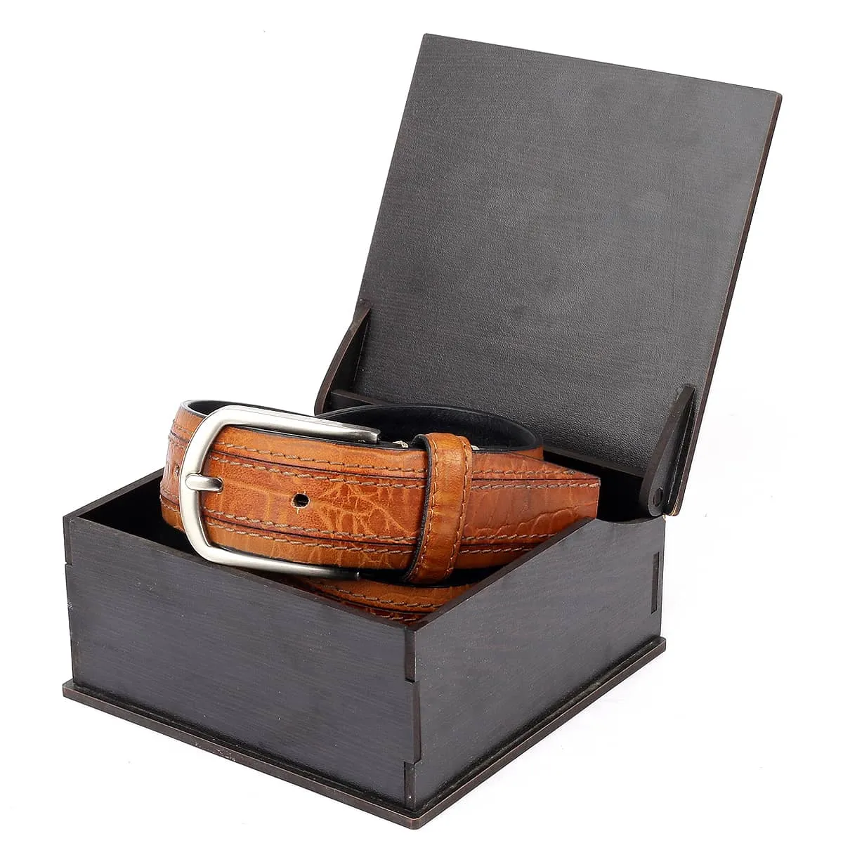 Bacca Bucci Men's Smooth Grain Leather with Croco Embossed Belt