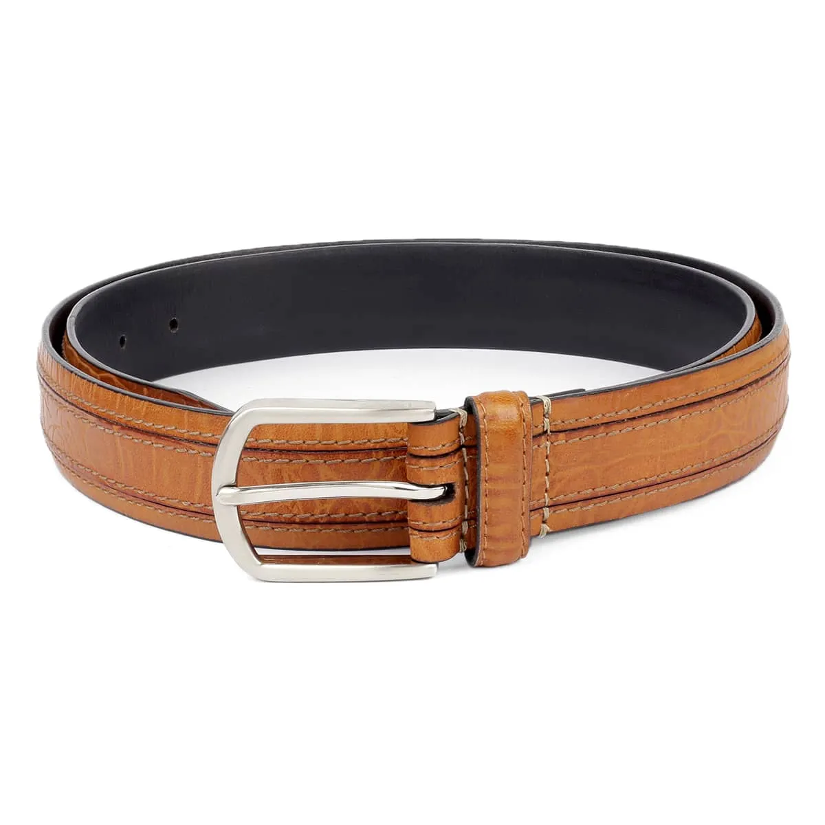 Bacca Bucci Men's Smooth Grain Leather with Croco Embossed Belt