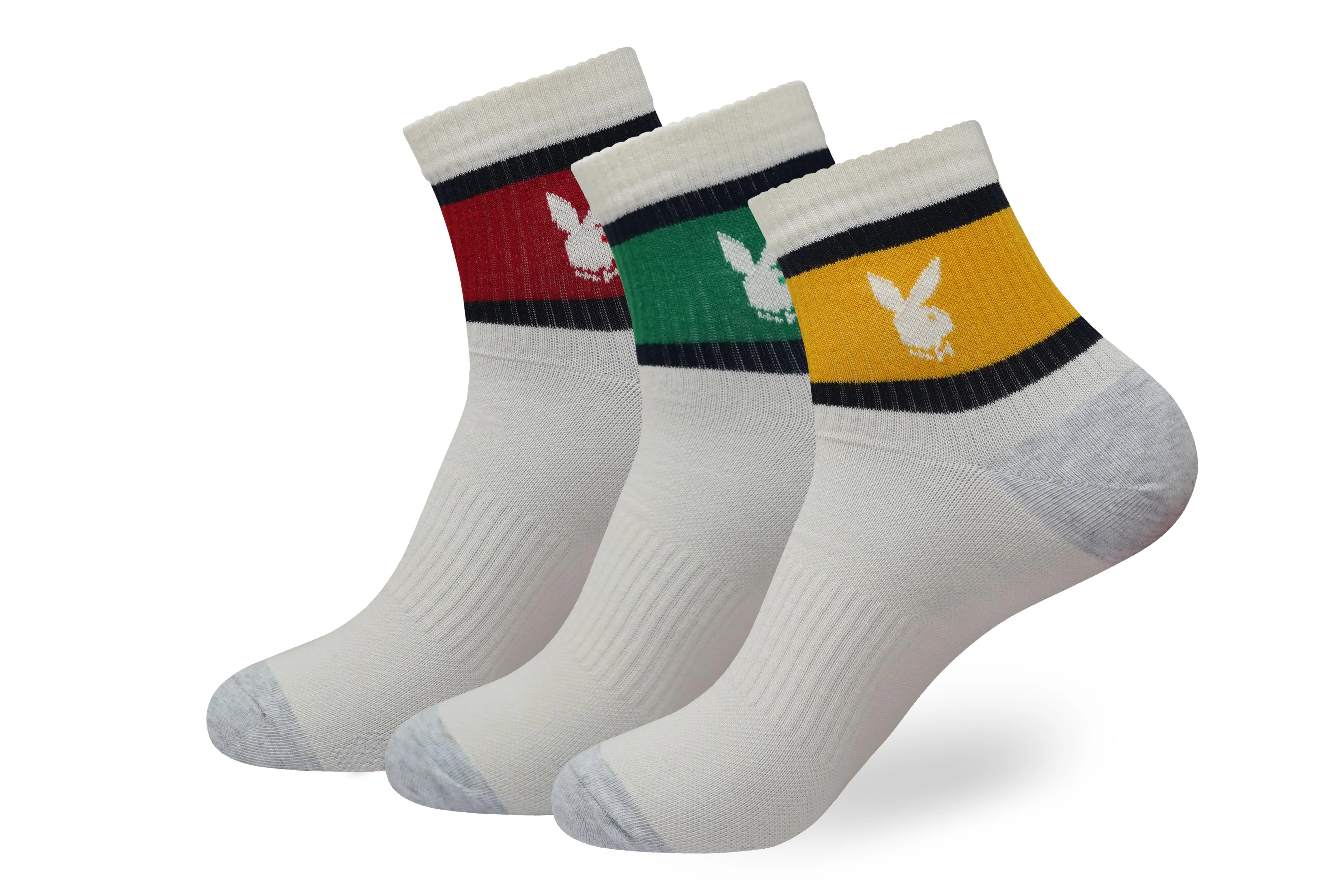 BALENZIA Men's Playboy Off-White High Ankle Socks | 3-Pack | Free Size