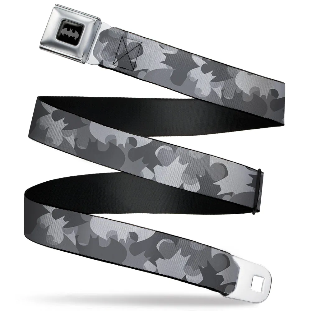 Batman Full Color Black Silver Black Seatbelt Belt - Bat Signal Stacked Black/Grays Webbing