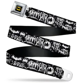 Batman Full Color Black/Yellow Seatbelt Belt - Batman Gotham City Graffiti Collage Black/White Webbing