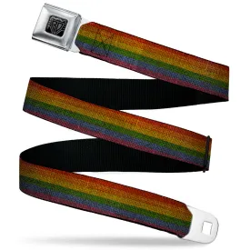 BD Wings Logo CLOSE-UP Black/Silver Seatbelt Belt - Burlap Texture Rainbow Webbing