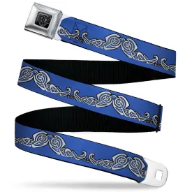 BD Wings Logo CLOSE-UP Black/Silver Seatbelt Belt - Celtic Knot4 Blues/Black/White Webbing