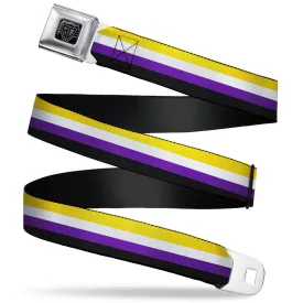 BD Wings Logo CLOSE-UP Black/Silver Seatbelt Belt - Flag Non-Binary Stripe Webbing