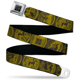 BD Wings Logo CLOSE-UP Black/Silver Seatbelt Belt - Old World Coinage Black/Golden Yellow Webbing