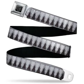 BD Wings Logo CLOSE-UP Black/Silver Seatbelt Belt - Peaks/Stripes Grays/White/Black Webbing