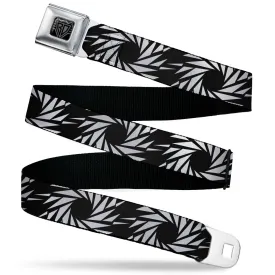 BD Wings Logo CLOSE-UP Black/Silver Seatbelt Belt - Pinwheel Black/White Webbing