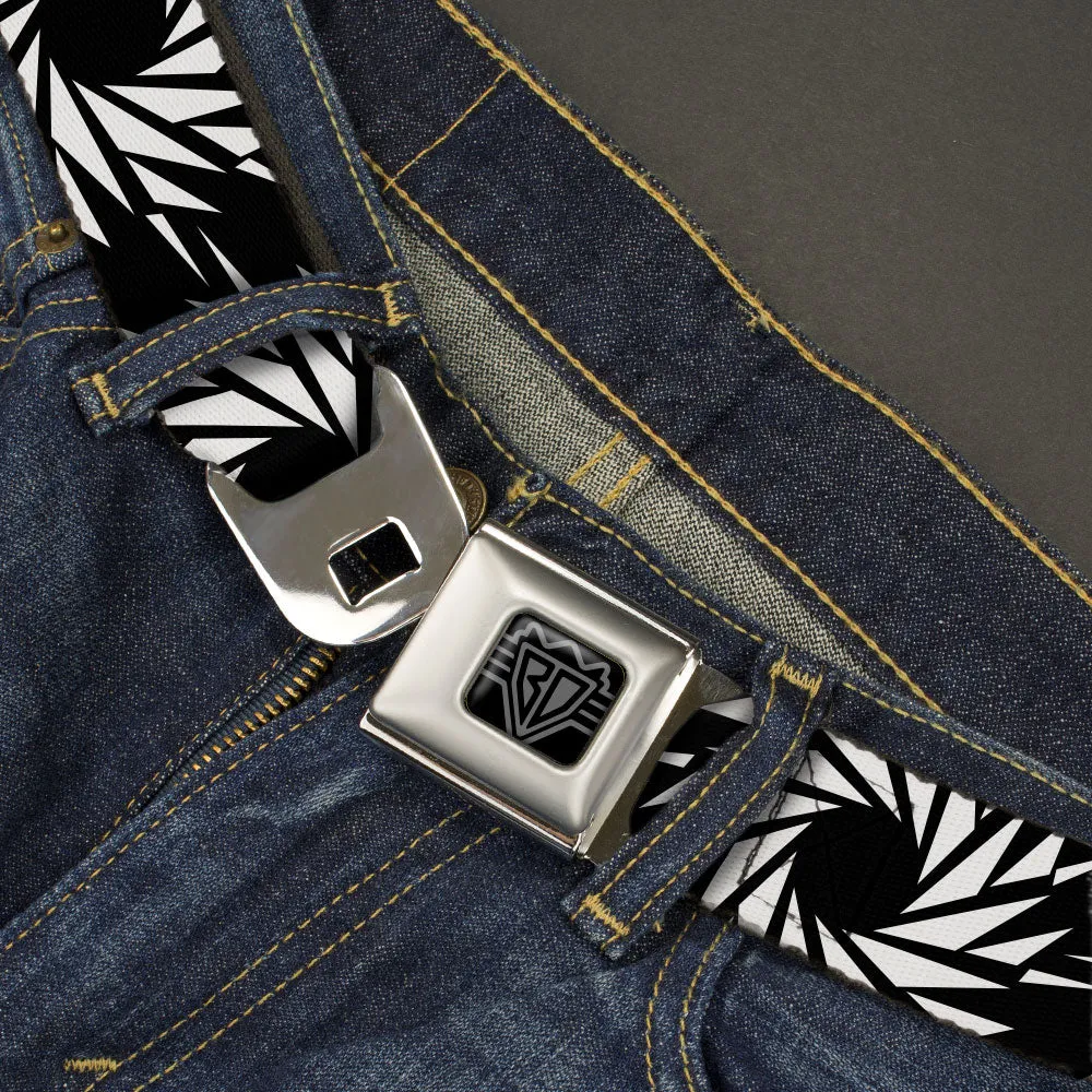 BD Wings Logo CLOSE-UP Black/Silver Seatbelt Belt - Pinwheel Black/White Webbing