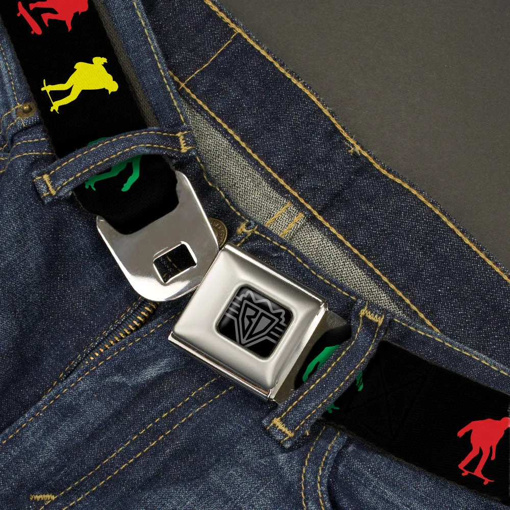 BD Wings Logo CLOSE-UP Black/Silver Seatbelt Belt - Skater Kickflip Sequence Silhouette Black/Red/Yellow/Green Webbing