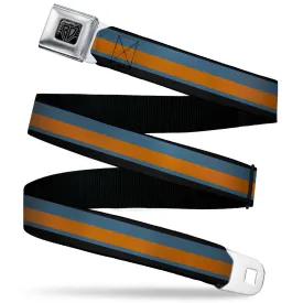 BD Wings Logo CLOSE-UP Black/Silver Seatbelt Belt - Stripes Black/Steel Blue/Orange Webbing