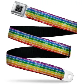 BD Wings Logo CLOSE-UP Black/Silver Seatbelt Belt - Stripes Distressed White/Multi Color Webbing