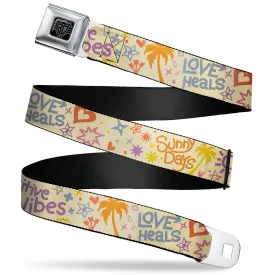 BD Wings Logo CLOSE-UP Black/Silver Seatbelt Belt - Summer Harmony Collage Beige/Multi Color Webbing