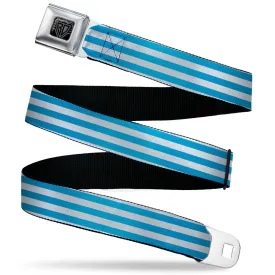 BD Wings Logo CLOSE-UP Black/Silver Seatbelt Belt - Triple Stripe White/Blue Webbing