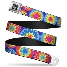 BD Wings Logo CLOSE-UP Full Color Black Silver Seatbelt Belt - 70's Tie Dye Webbing