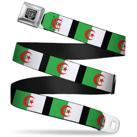 BD Wings Logo CLOSE-UP Full Color Black Silver Seatbelt Belt - Algeria Flags Webbing