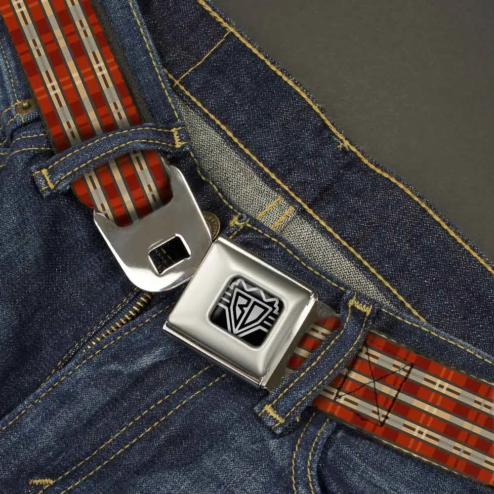 BD Wings Logo CLOSE-UP Full Color Black Silver Seatbelt Belt - Americana Plaid2 Webbing