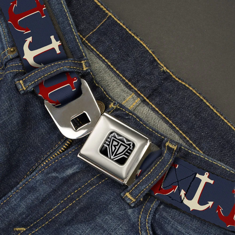 BD Wings Logo CLOSE-UP Full Color Black Silver Seatbelt Belt - Anchor3 CLOSE-UP Navy/Red/Cream Webbing