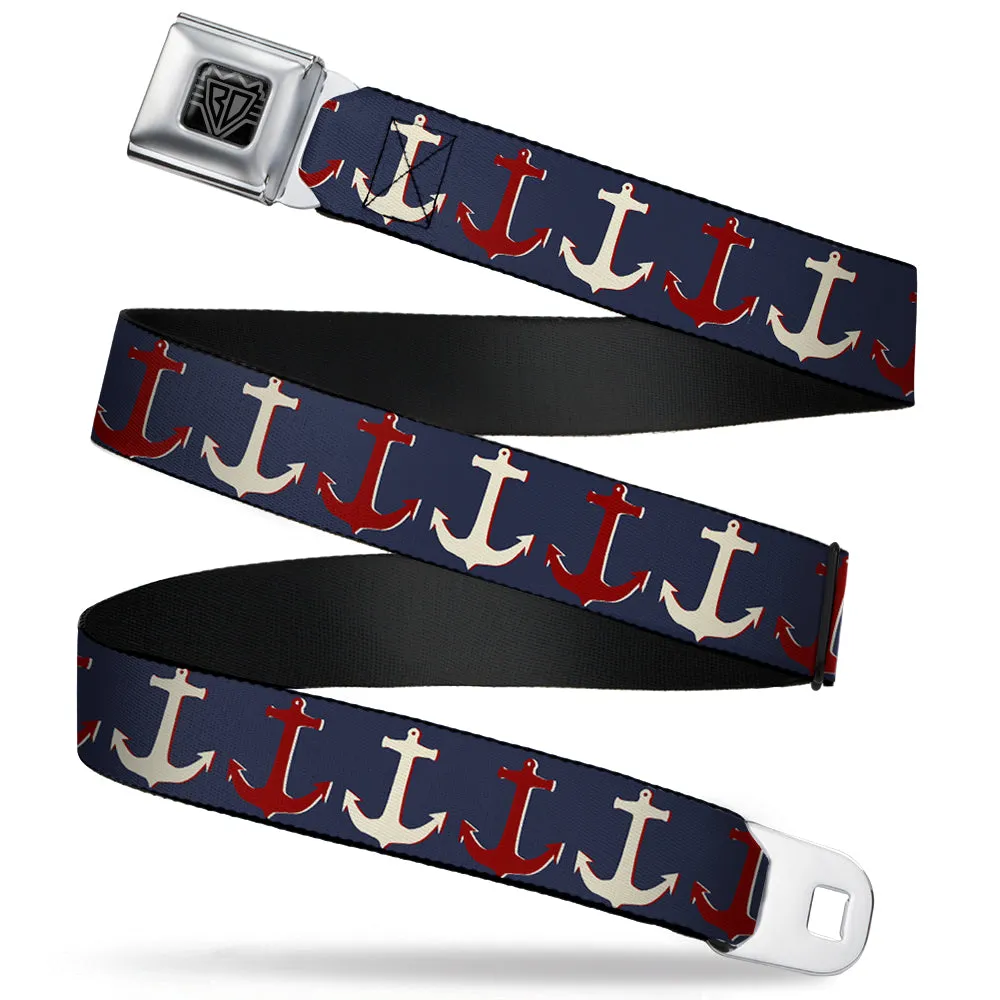 BD Wings Logo CLOSE-UP Full Color Black Silver Seatbelt Belt - Anchor3 CLOSE-UP Navy/Red/Cream Webbing