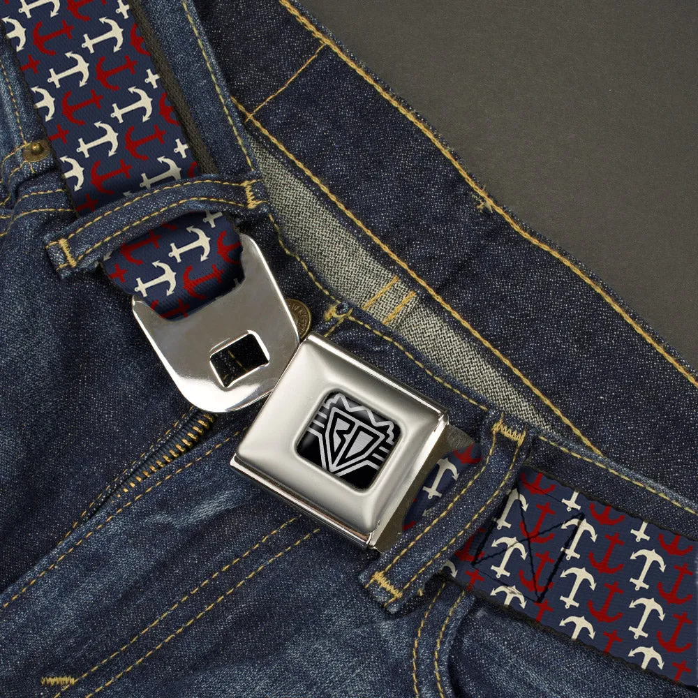 BD Wings Logo CLOSE-UP Full Color Black Silver Seatbelt Belt - Anchor3 Flip Navy/Red/Cream Webbing