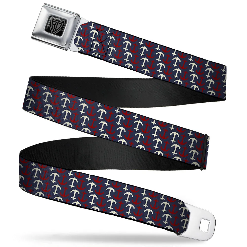 BD Wings Logo CLOSE-UP Full Color Black Silver Seatbelt Belt - Anchor3 Flip Navy/Red/Cream Webbing